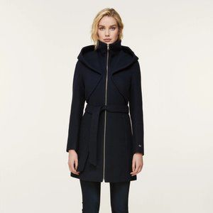 SOIA & KYO ARYA wool coat with dramatic hood, zip front, mid length Indigo XS